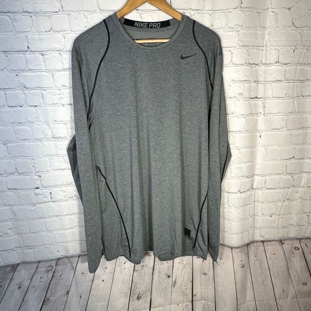 Nike Pro‎ Shirt Men’s XL Gray Fitted Long Sleeve Dri Fit Shirt